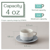 Espresso Cups with Saucers, 3 oz Ceramic Coffee Cups, Set of 4
