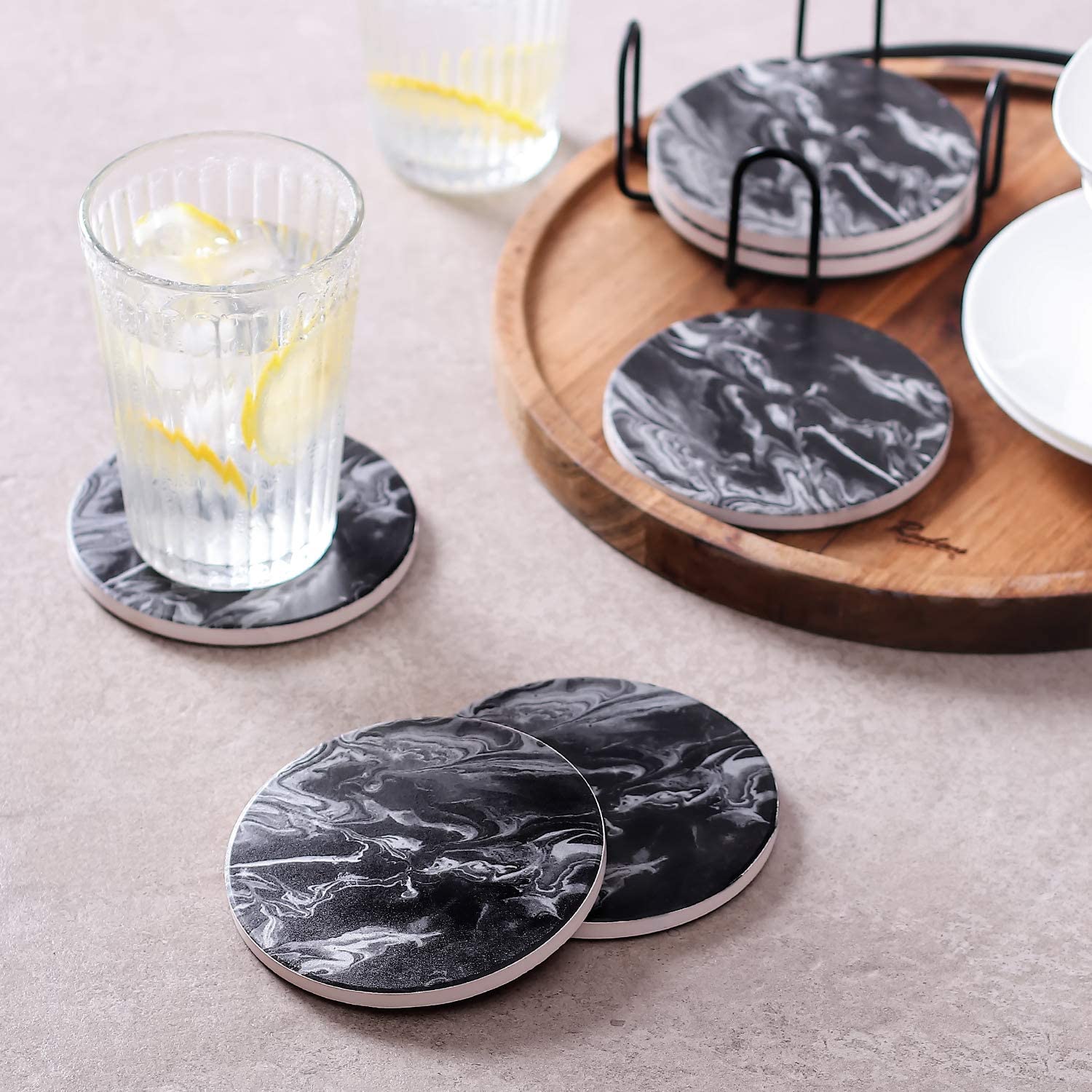 Marble Coasters with Holder - Set of 6