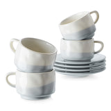 Espresso Cups with Saucers, 3 oz Ceramic Coffee Cups, Set of 4